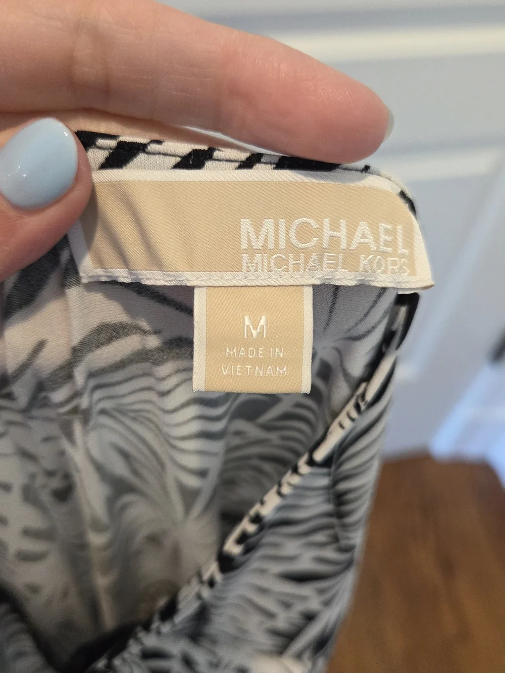 Michael Kors Black and White Palm-Print Racerback Maxi Dress